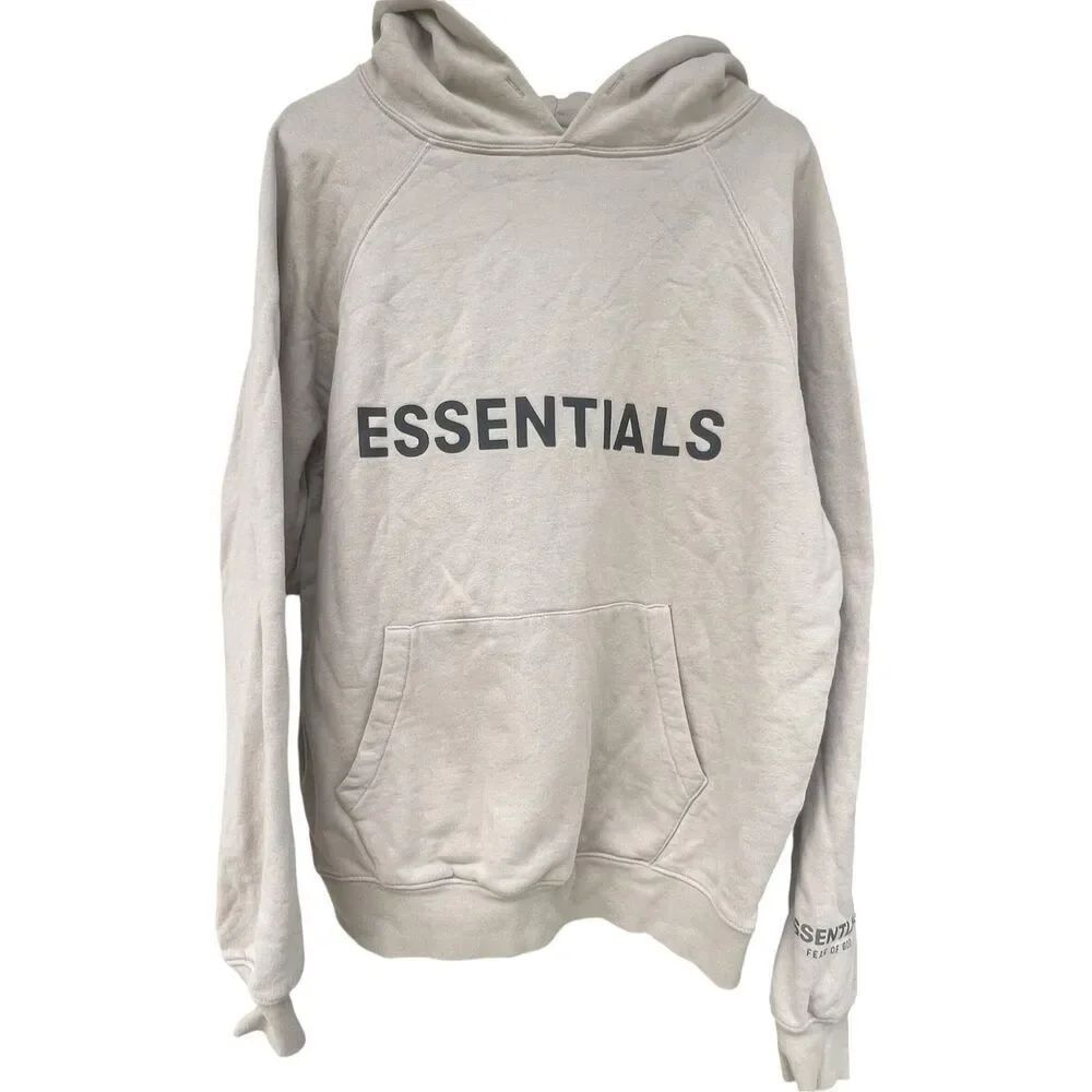 Essentials Fear Of God Big Logo Oversized Beige Hoodie Size S